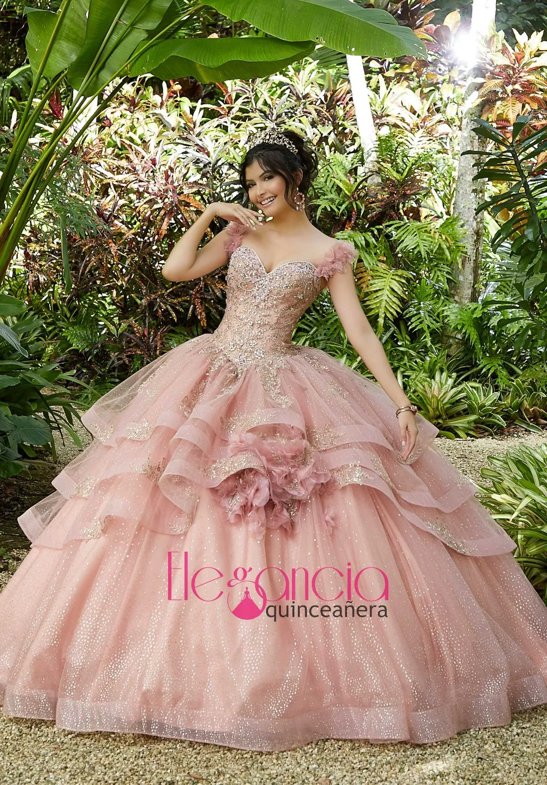 elegancia formal wear light pink quinceanera dress