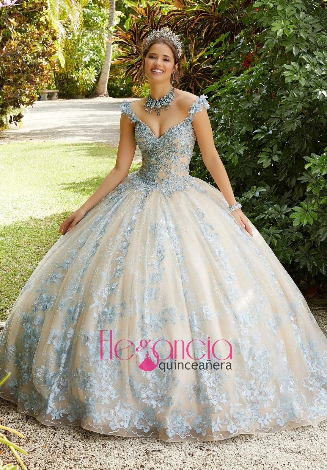 elegancia formal wear light blue quinceanera dress