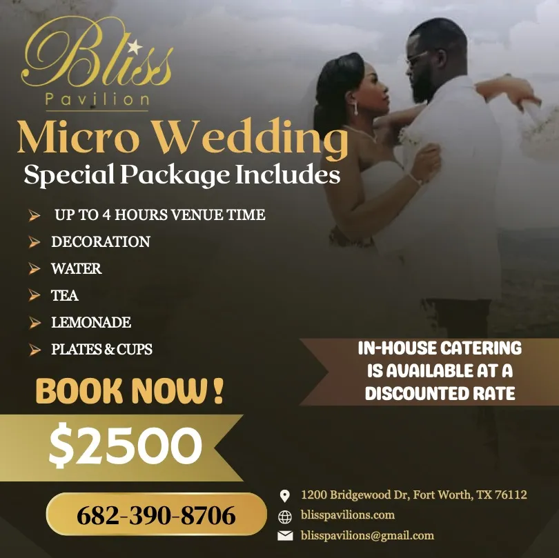 Bliss Pavilion Event Center micro wedding specials